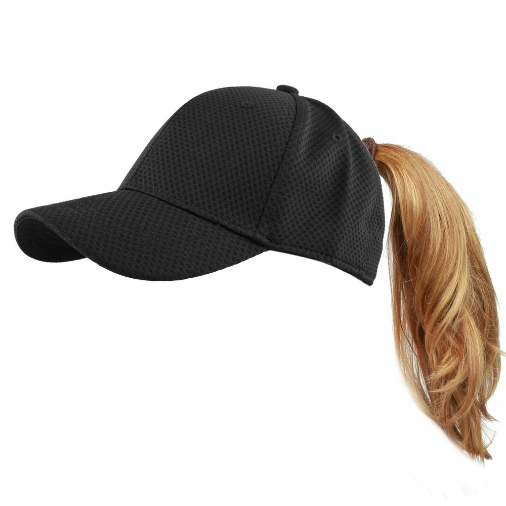 Baseball Cap - Ponytail High Bun Stretch Fit Mesh Quick Dry Structured Hat