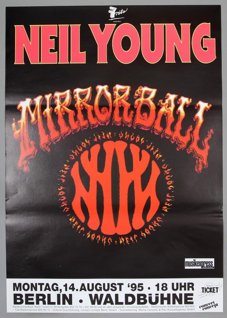 NEIL YOUNG – rare original Berlin 1995 concert poster **MIRROR BALL**