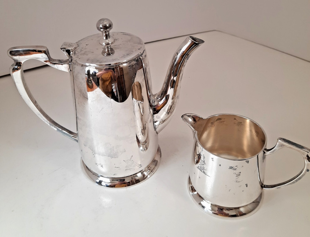 Restaurant Silverplate Teapot AND Creamer Art Deco Style