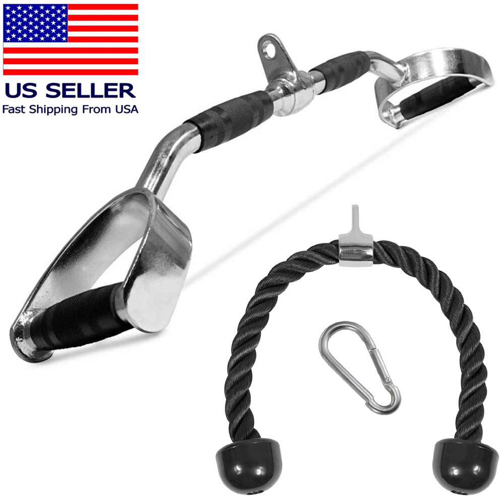 Home Gym Cable Attachment Handle Machine Strength Exercise Press Down Lat Set