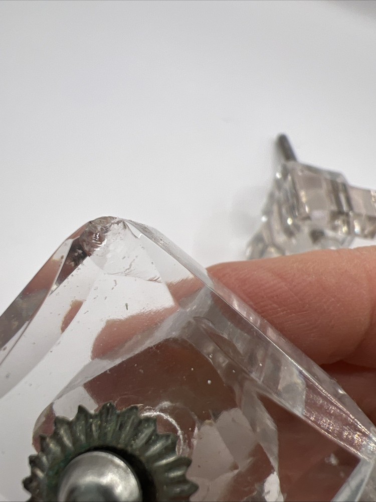 4 Clear Glass Cabinet Knobs Pulls Square Silver Flower 3”x 1.5” Read!