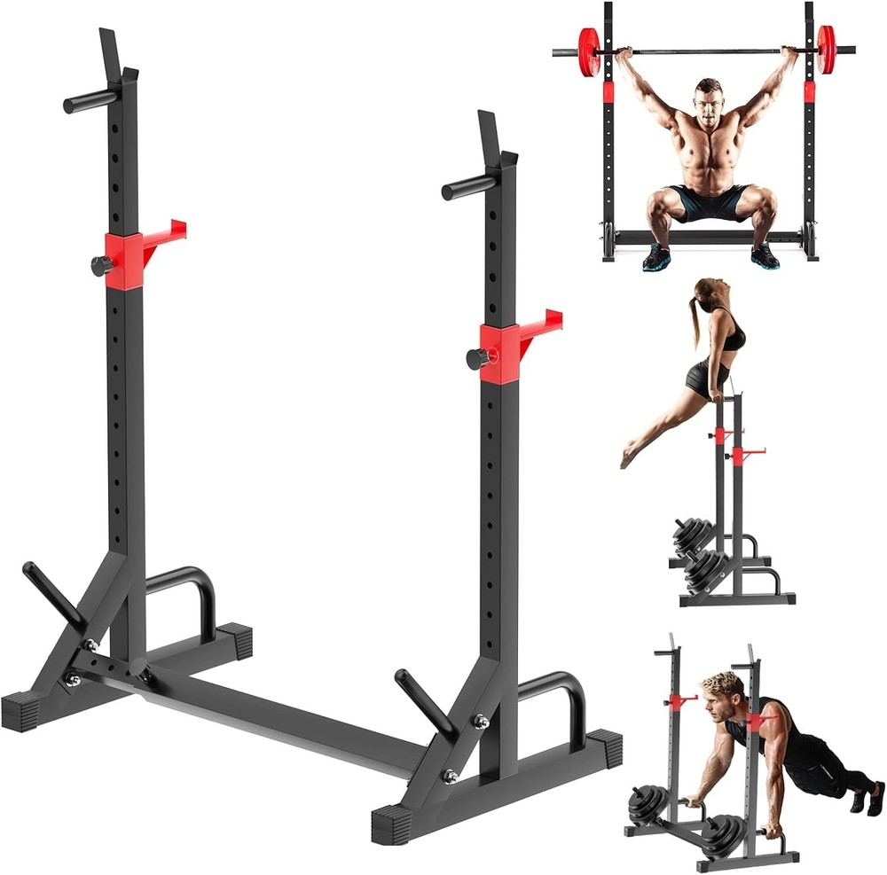 Adjustable Squat Rack Barbell Rack Bench Press 550 LBS Max Load Multi-Function