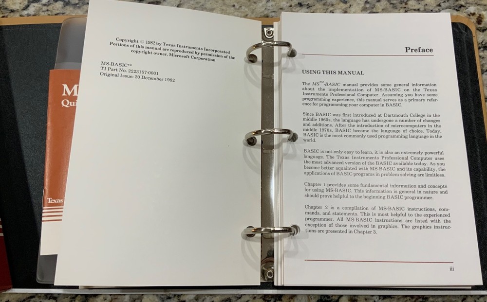 1982 Texas Instruments Professional Computer Guide MS-Basic No Discs Incomplete