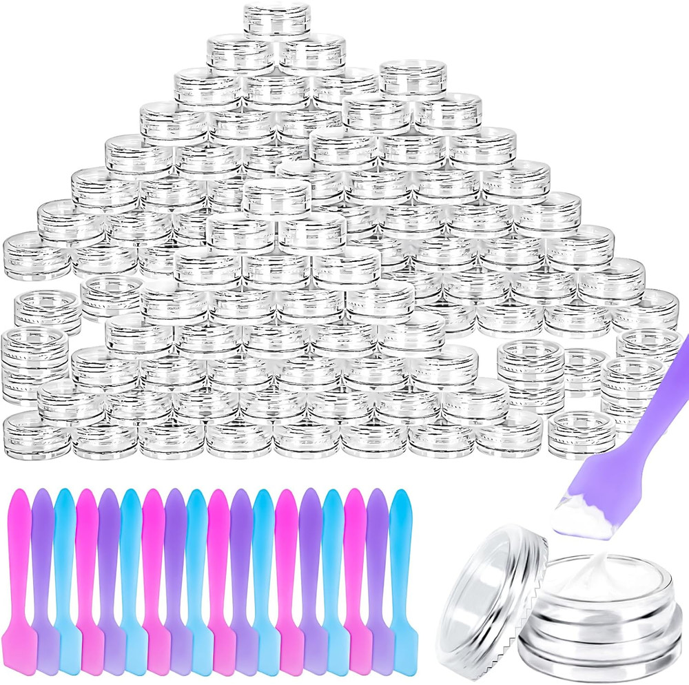 Motbach 100 Pcs 3G Empty Plastic Containers with Lids,Tiny Makeup Sample Contain