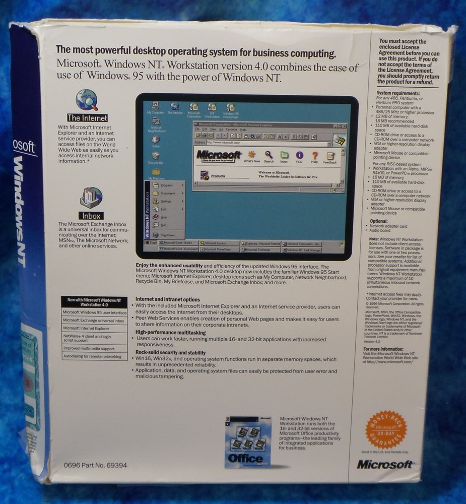 Microsoft Windows NT Workstation 4.0 CD Floppies Full Version Retail w/ CD Key