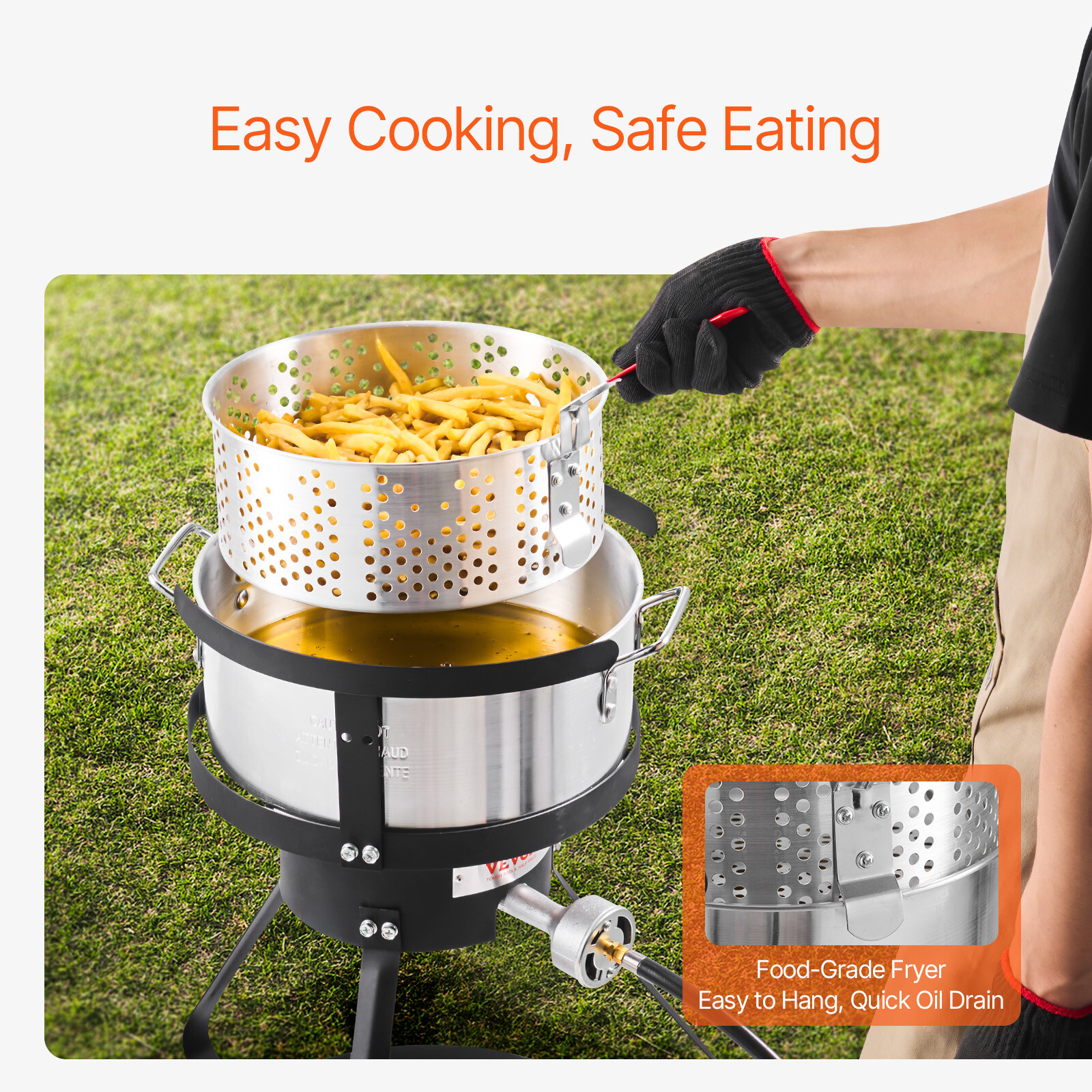 Outdoor Propane Deep Fryer w/ 10Qt Fryer Pot Strainer Basket Aluminum Pot