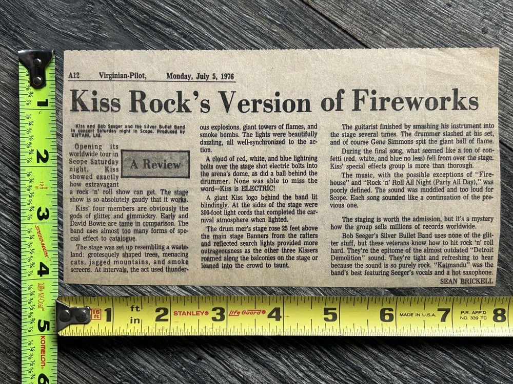 KISS Concert Ad Clipping Destroyer Spirit Of '76 Tour Norfolk VA Vintage Aucoin