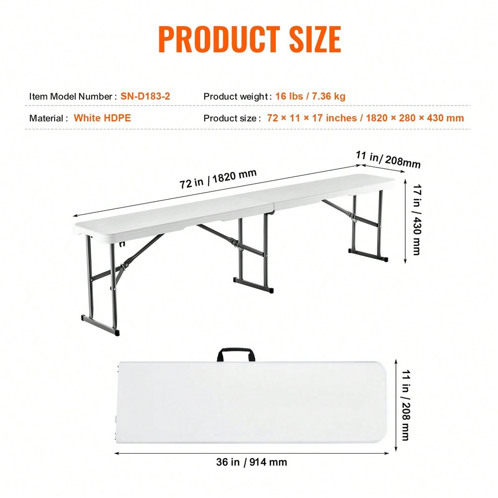 Plastic Folding Bench, 6 FT Portable Folding Bench