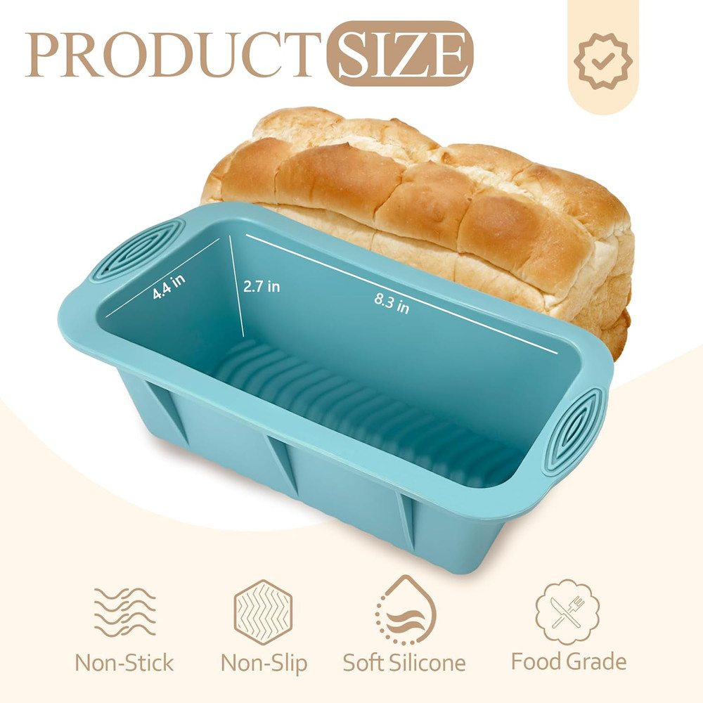 2 Pc Silicone Bread Loaf Pan Set Non Stick Rectangular Baking Molds Easy Release