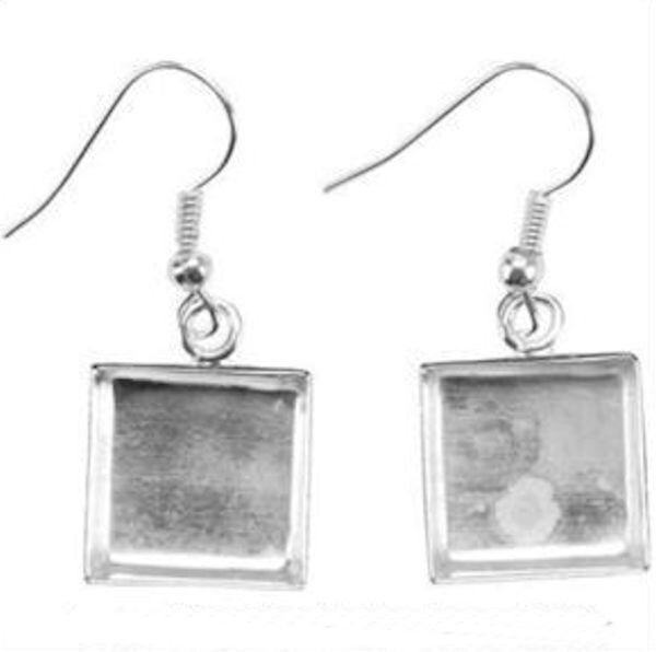 1 Pair Silver Plated 15x15mm Square Dangle Earring Mounts *