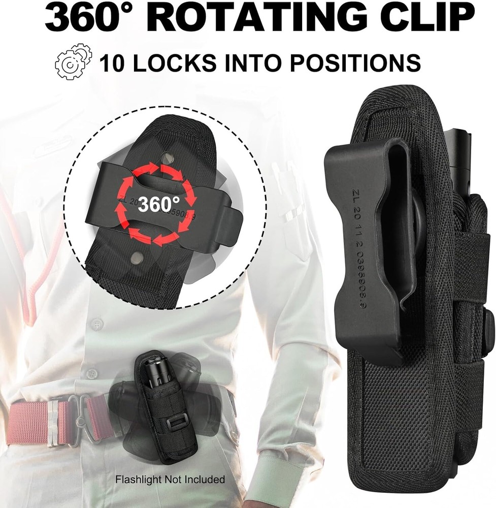 3Pcs Tactical Flashlight Holster Adjustable Torch Carry Case with 360° Rotatable