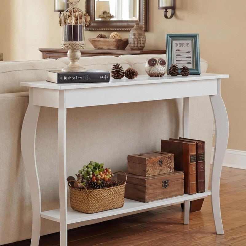 Narrow Console Table, Chic Accent Sofa Table, Entryway Table, White
