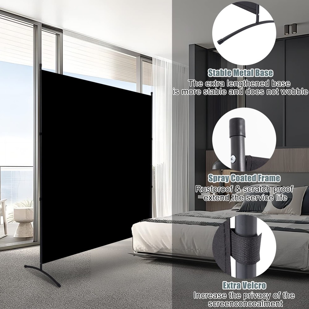 Room Divider Single Panel Privacy Screen, 71''x72''H Large 1 Panel, Black