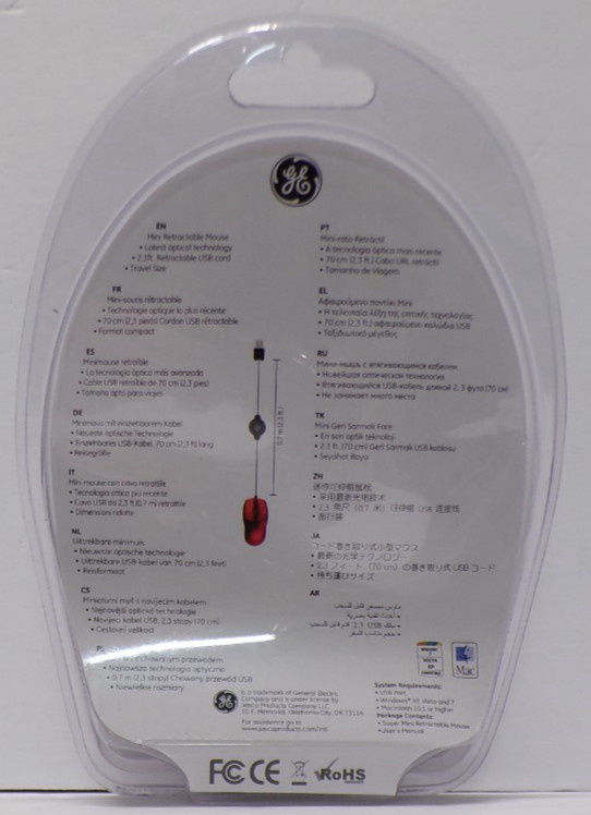 GE Mini Retractable Mouse 68594 Red