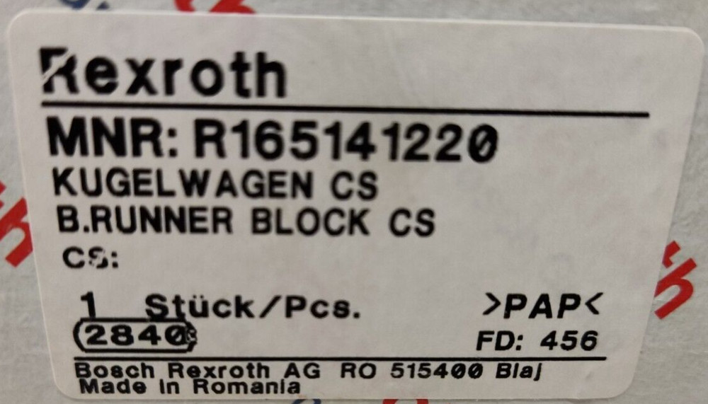 New Surplus, Rexroth R165141220 B.Runner Block CS