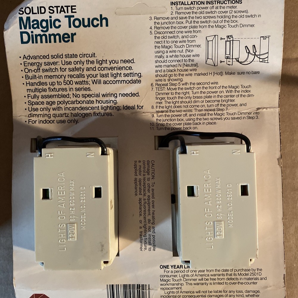 Vtg Solid State Magic Touch Dimmer Light Switch W / Built In Memory Twin Pak