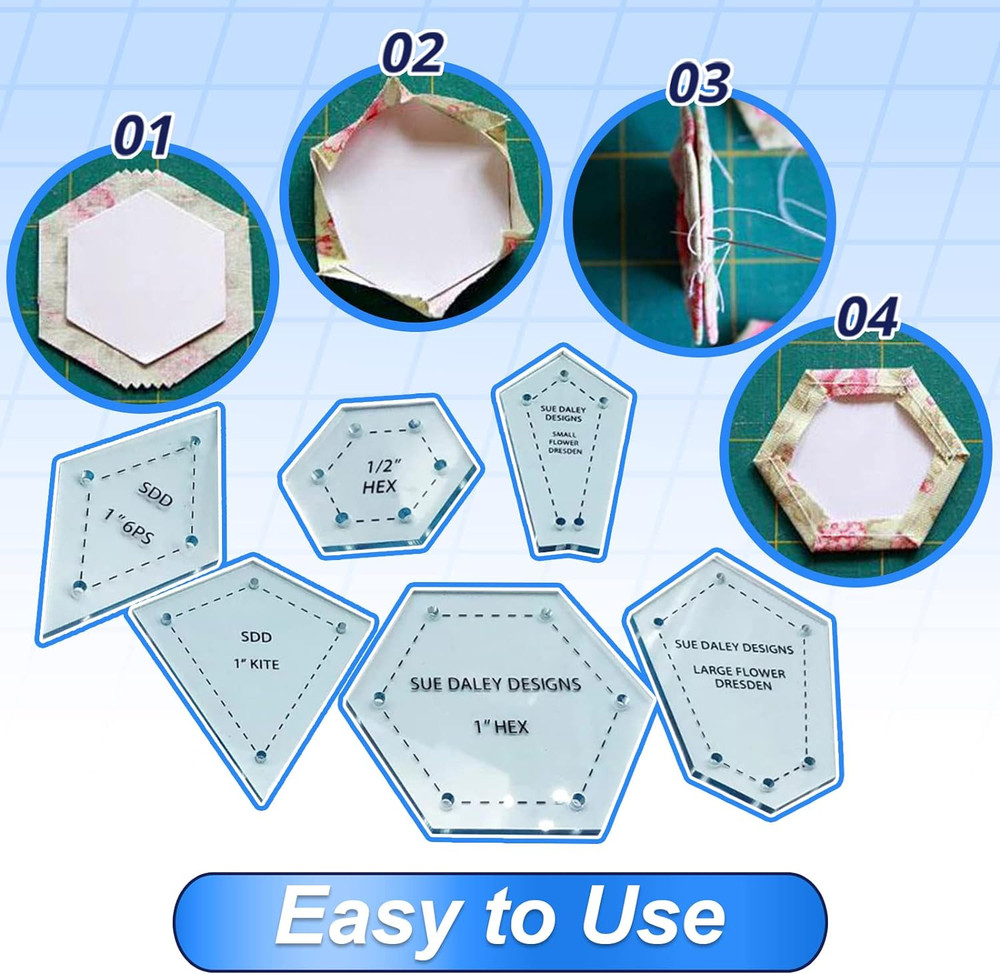 300Pc ASSROTED Acrylic TEMPLATES Quilting Patchwork Piecing Craft for Sewing