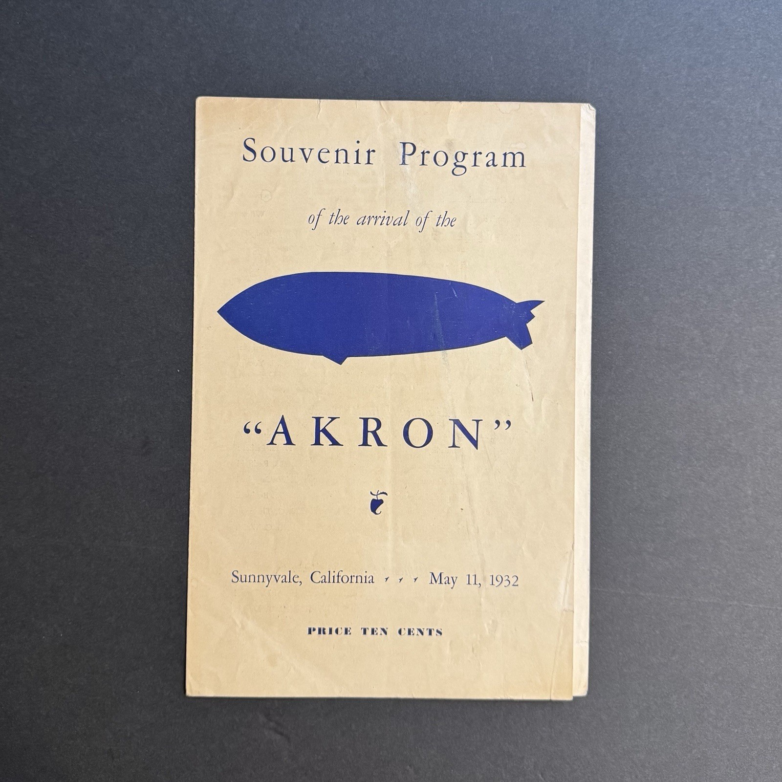 Rare 1932 USS Akron ZRS-4 Airship Souvenir Program - Sunnyvale CA Arrival May 11