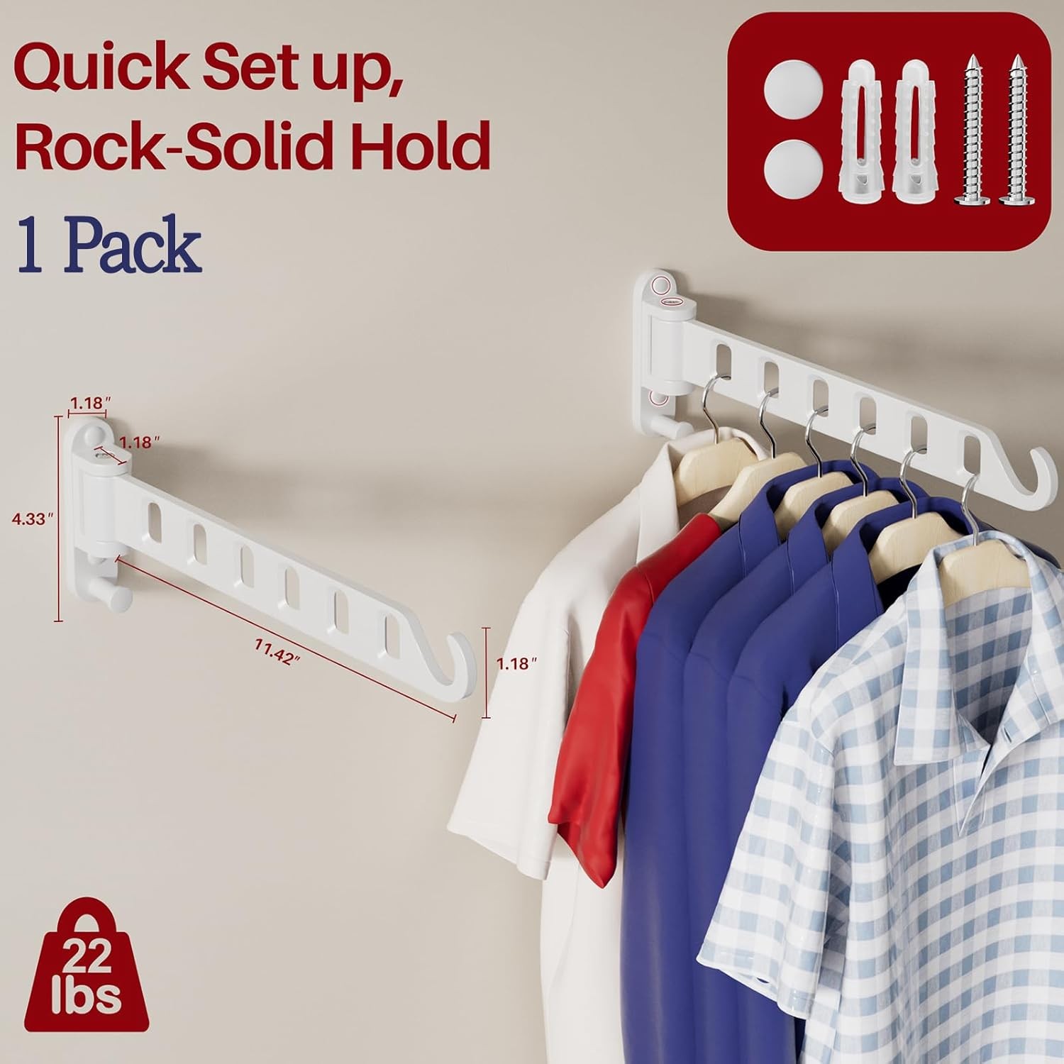 Wall Mounted Drying Rack 1 Pack, Foldable Laundry Drying Rack with 6 Holes, Laun