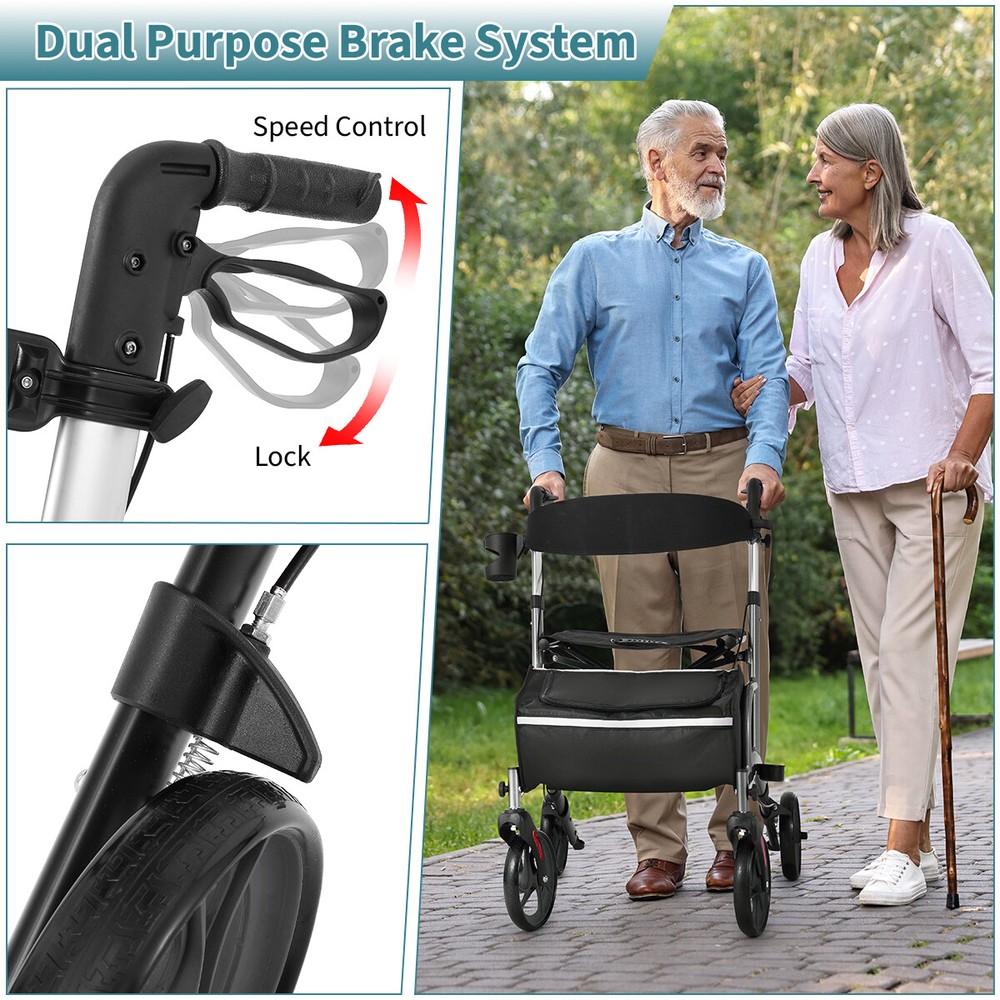 Foldable Rollator Walker with Seat for Seniors, 4x Wheels, Foldable,Adjustable
