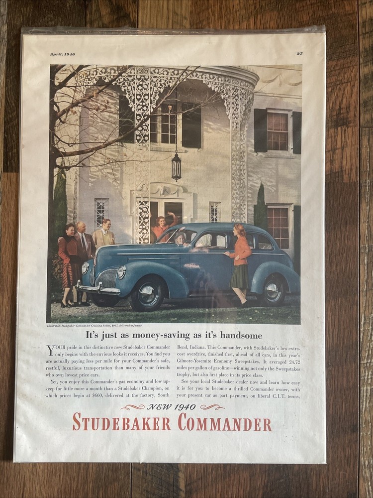 1940 Studebaker Commander Sedan Original Color Print Ad