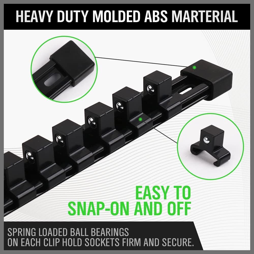 9pc Mountable Socket Organizer Rail Rack for 1/4, 3/8, 1/2 Drive Tools
