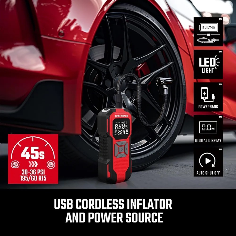 CRAFTSMAN PORTABLE AIR INFLATOR rechargeable 12-VOLT LITHIUM CMXPTXA1201 USB C