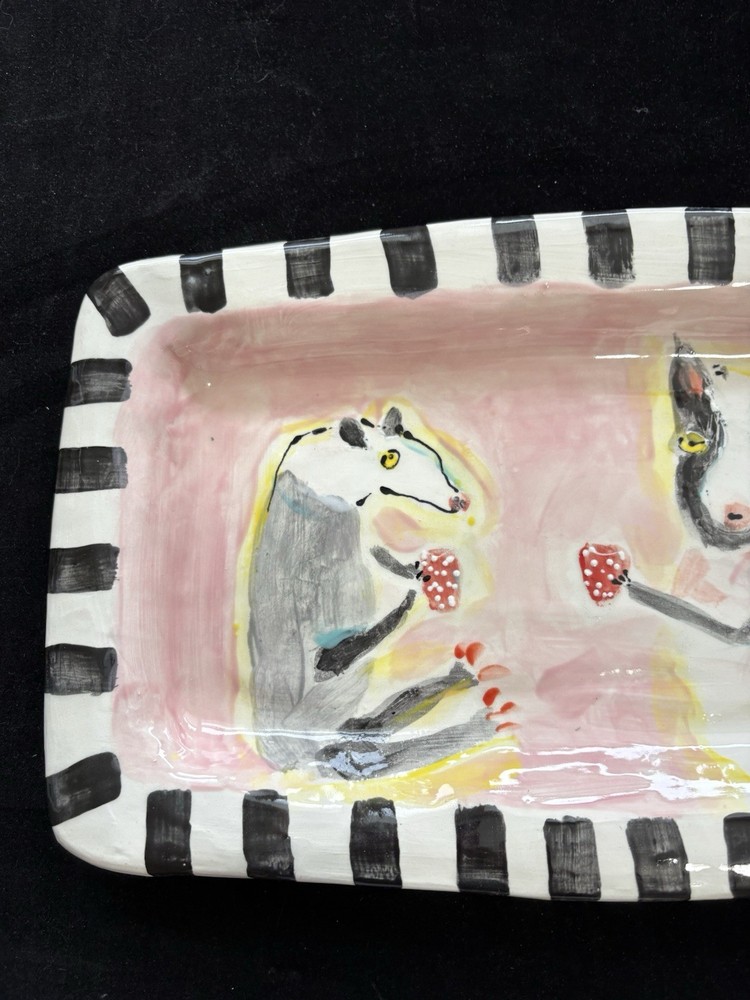 Odd Tea Party “HandmadeCeramic Rectangular Platter HandPainted 12”x8” Original
