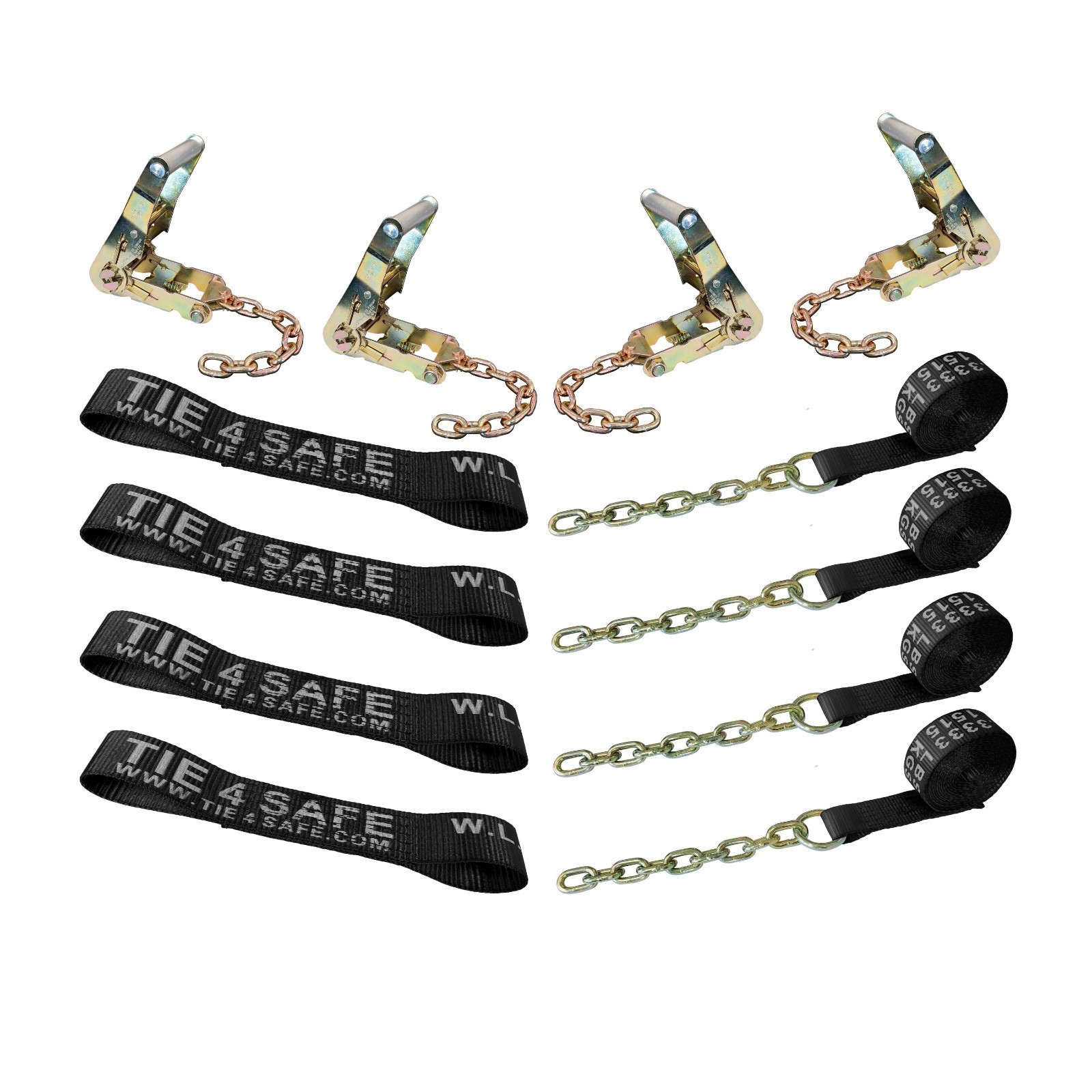 8 Point Rollback Tow Truck Tie Down Kit w/Chain End Towing USA Custom Made Black