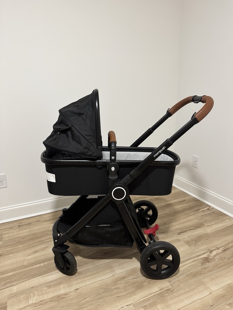 Mompush ultimate black stroller with bassinet attachment