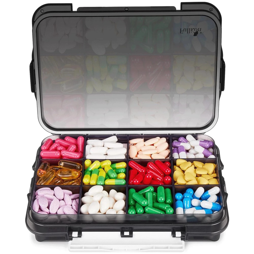 Travel Moisture Proof Pill Case with 12 Extra Large Compartment