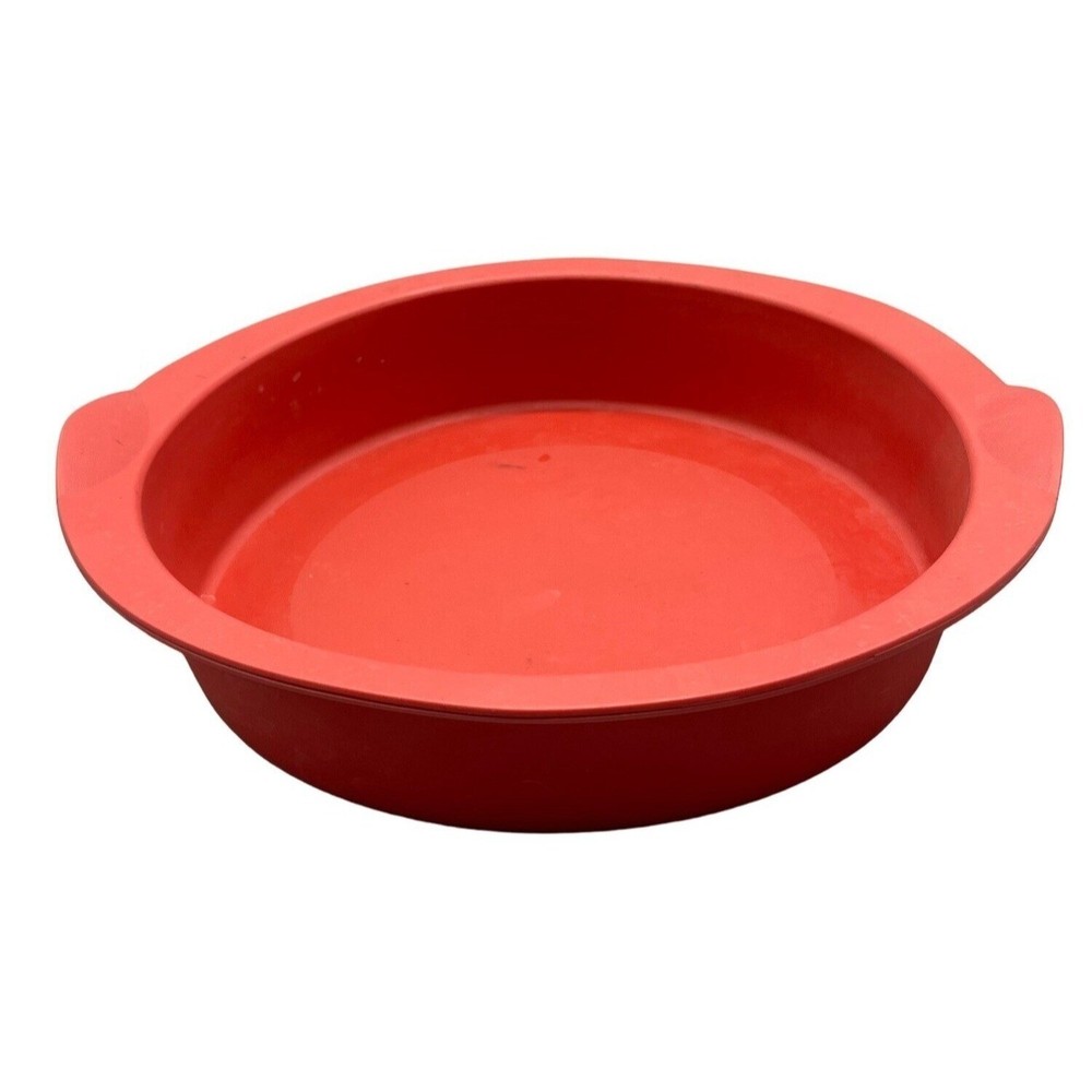 Tupperware silicone pie cake container baking freezing handles red 10x2 READ