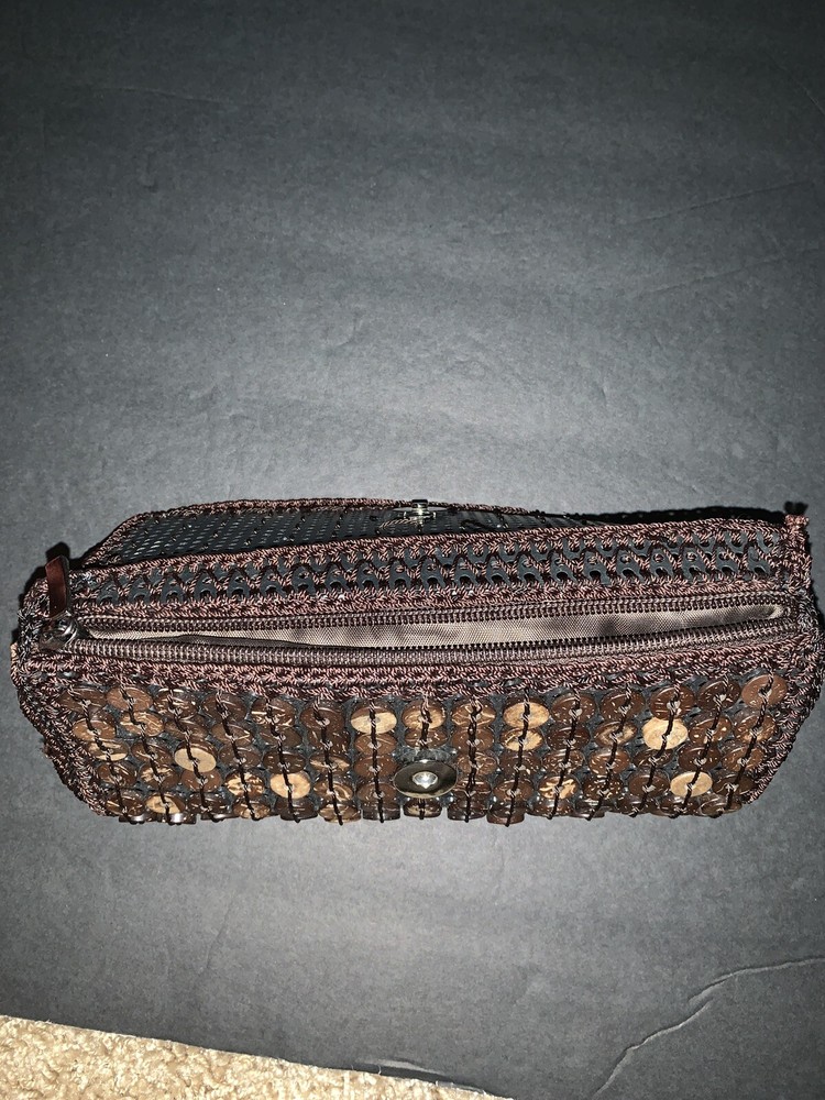 beaded coconut crocheted clutch bag