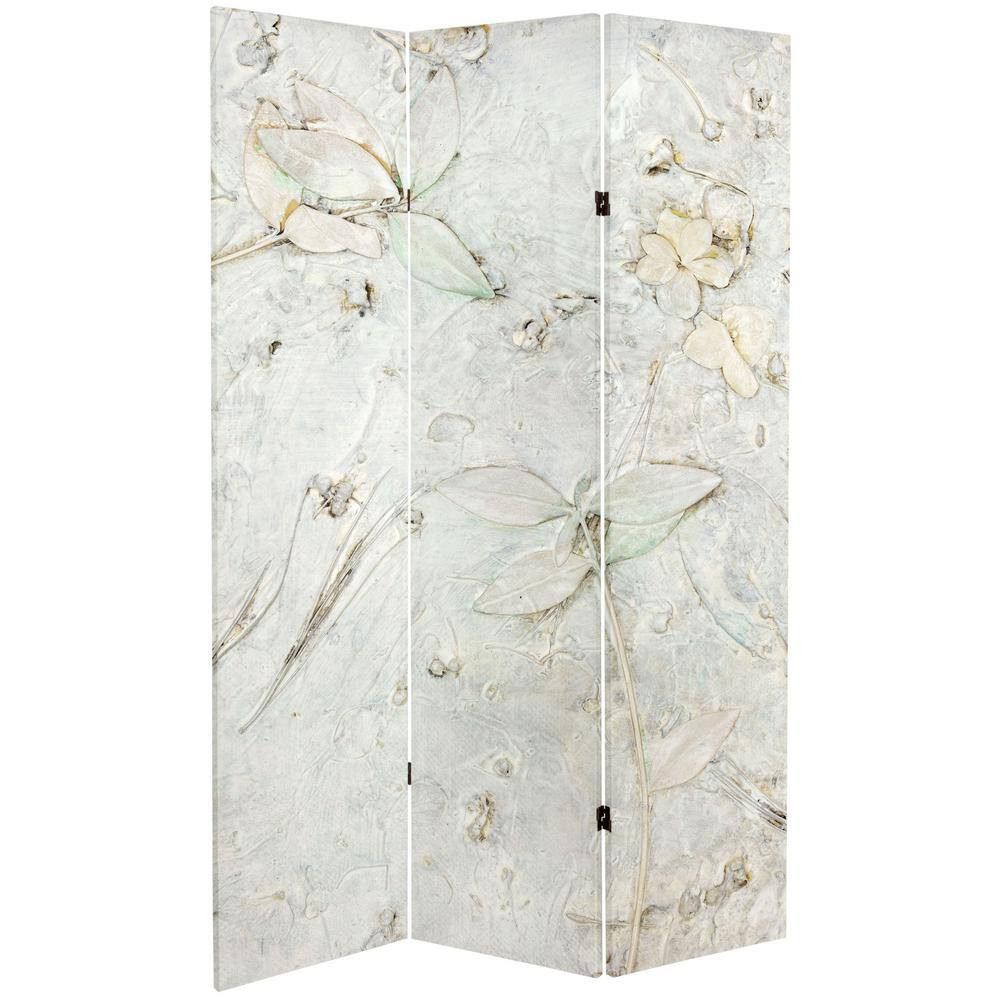 6 Ft. Ivory Flowers Printed 3-Panel Room Divider
