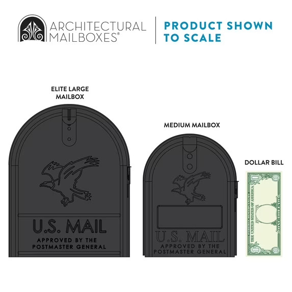 Architectural Mailboxes Elite Galvanized Steel, Large, Post-Mount Mailbox in Bla