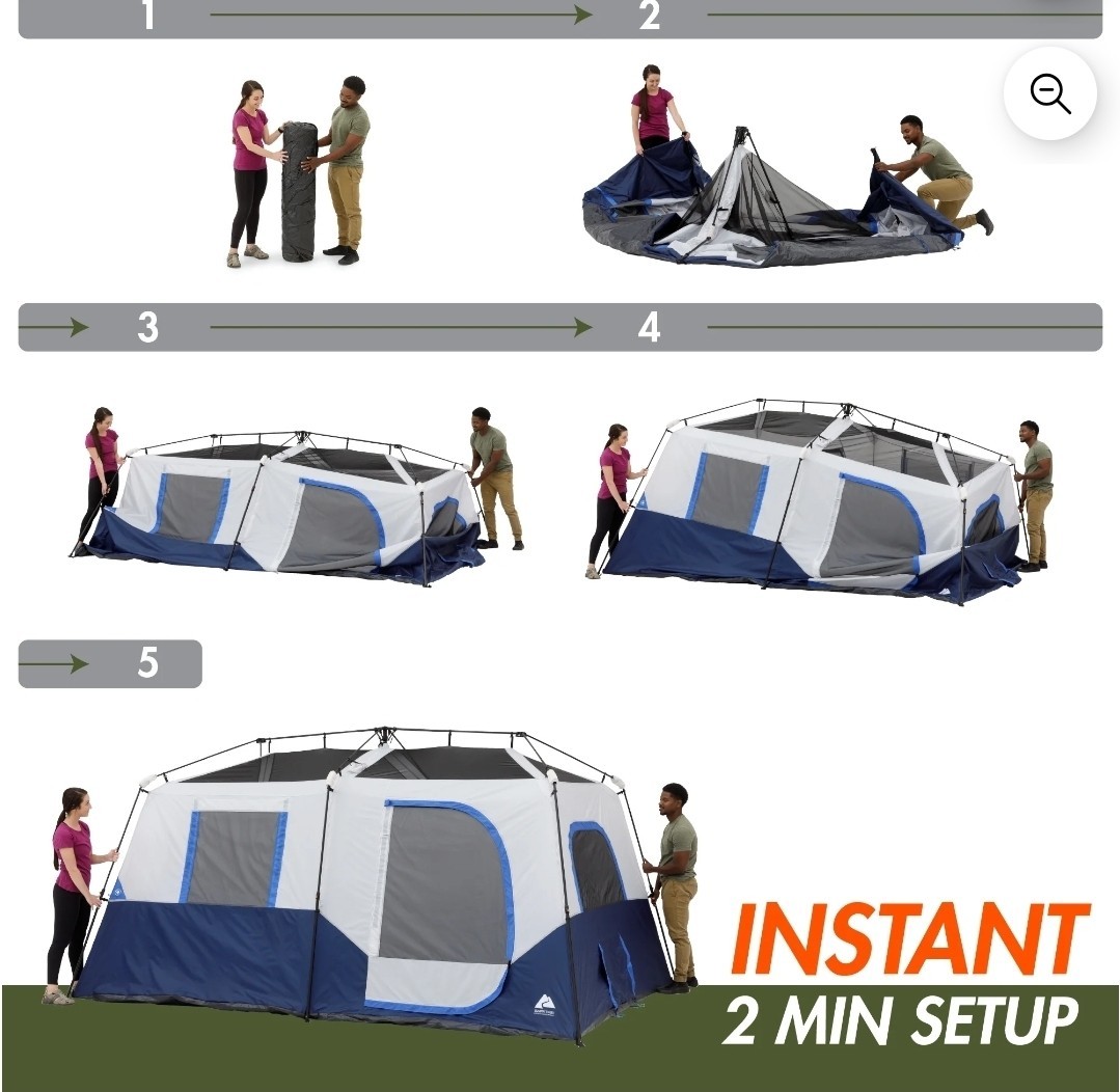 Ozark Trail 8 Person Instant Cabin Tent w/LED Lighted Poles Camping Family Tent