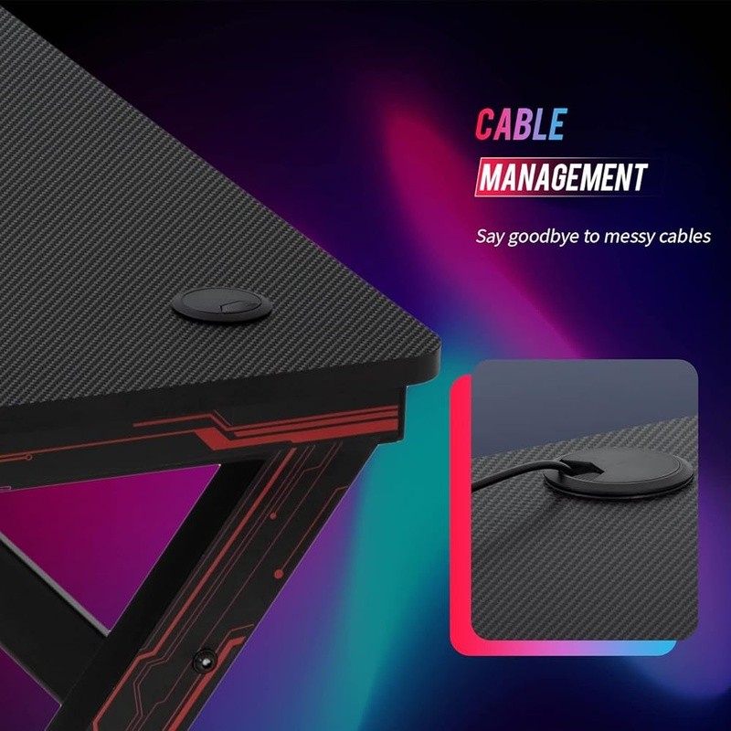 Spacious Gaming Desk W/ Cup Holder Headphone Hook Durable Computer Table New