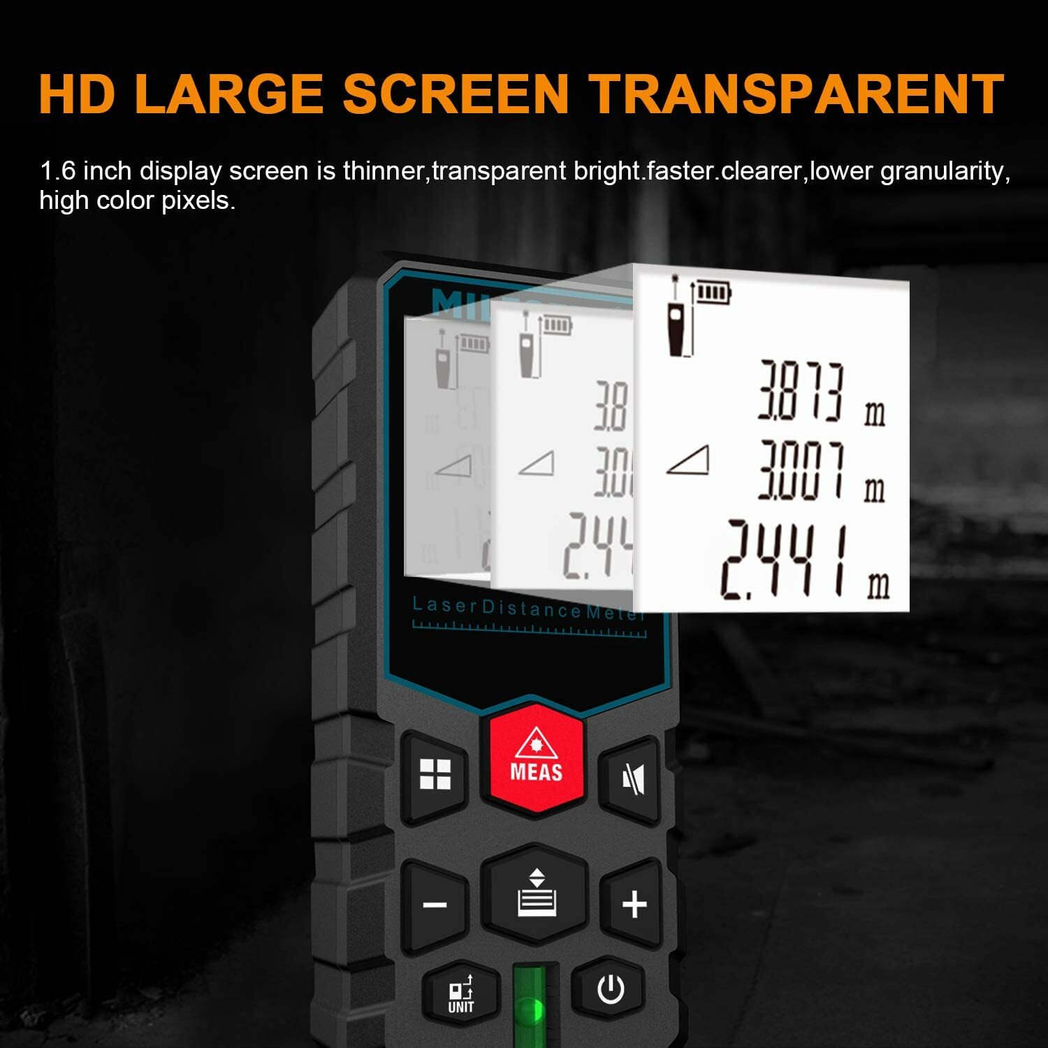 Mileseey 164Ft Laser Distance Meter Digital Tape Measure Area Volume Measure