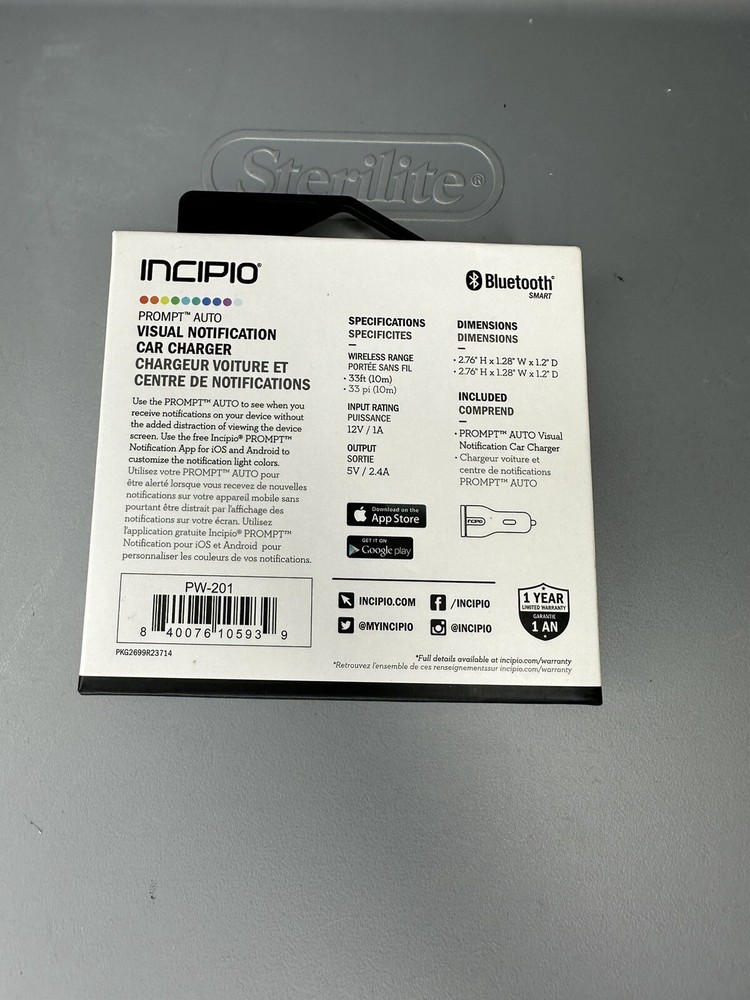 Incipio Prompt Auto Visual Notification Car Charger Bluetooth Smart BRAND NEW