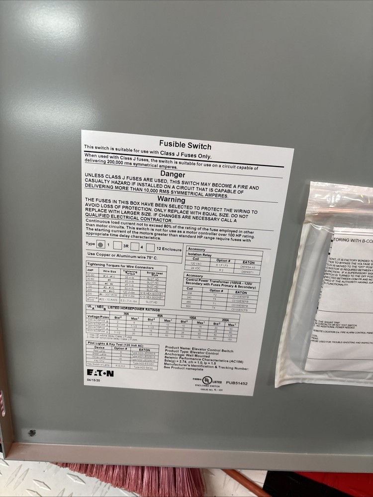 Eaton ES3T1R1GF3NB Elevator Control Switch - 100 Amp