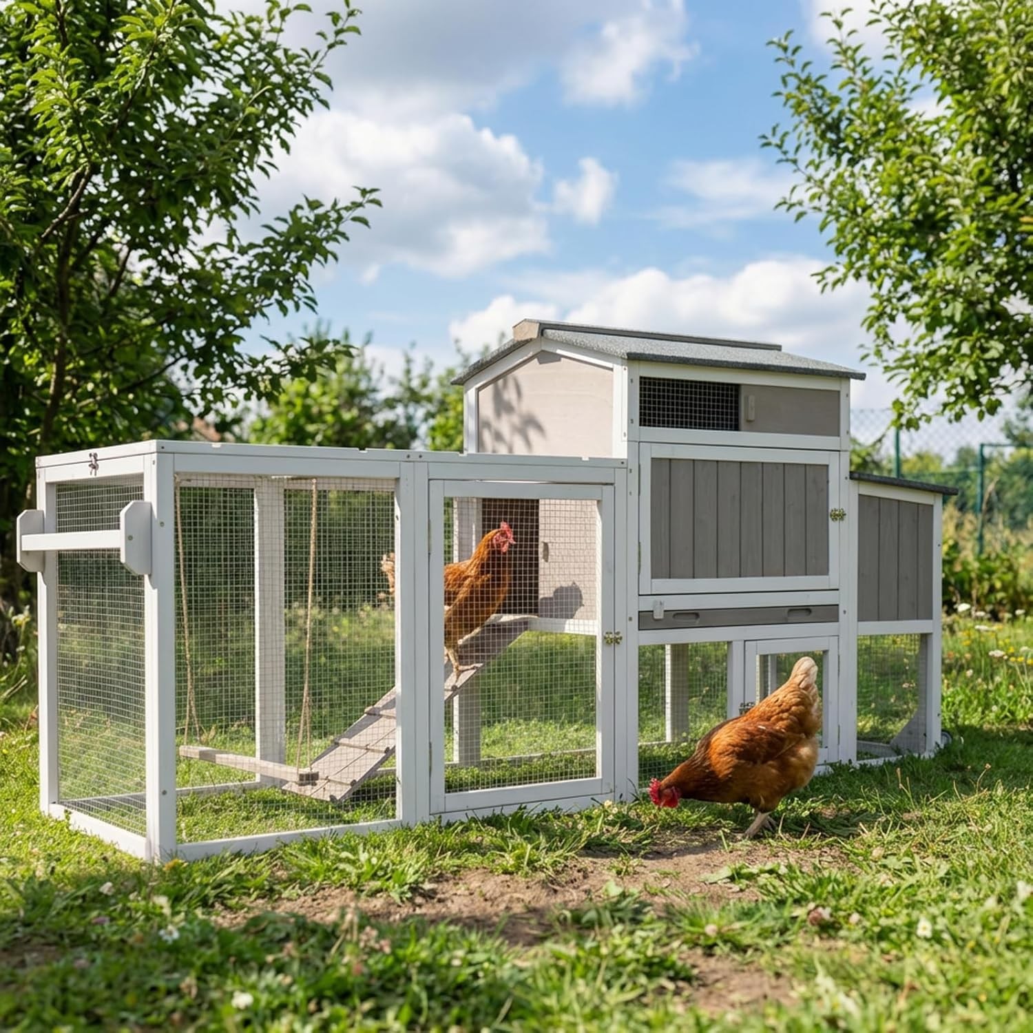 PETSCOSSET Outdoor Chicken Coop, Large Chicken House with Nesting Box, Gray