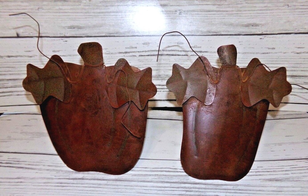 2 Rustic Tin Pumpkin primitive country farm decor craft Table