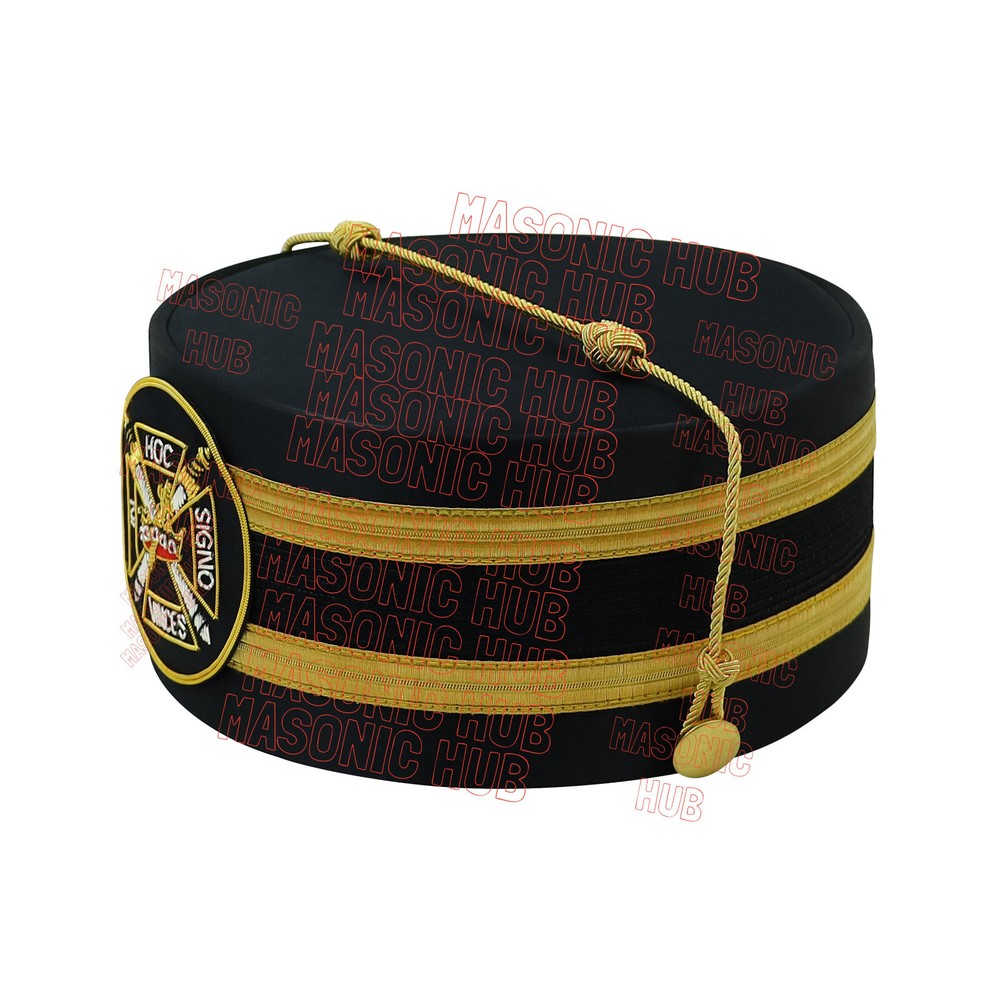 Knights Templar Black Satin Cap with Gold Braid - Masonic Freemason Hat ( A )