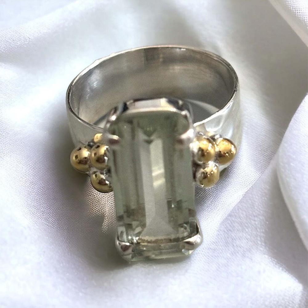 Green Amethyst 925 Sterling Silver Brass Ring