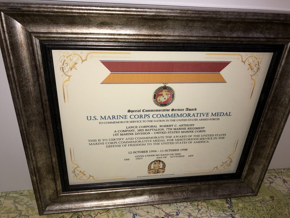 SCSA - UNITED STATES MARINE CORPS COMMEMORATIVE MEDAL CERTIFICATE ~ Type 1