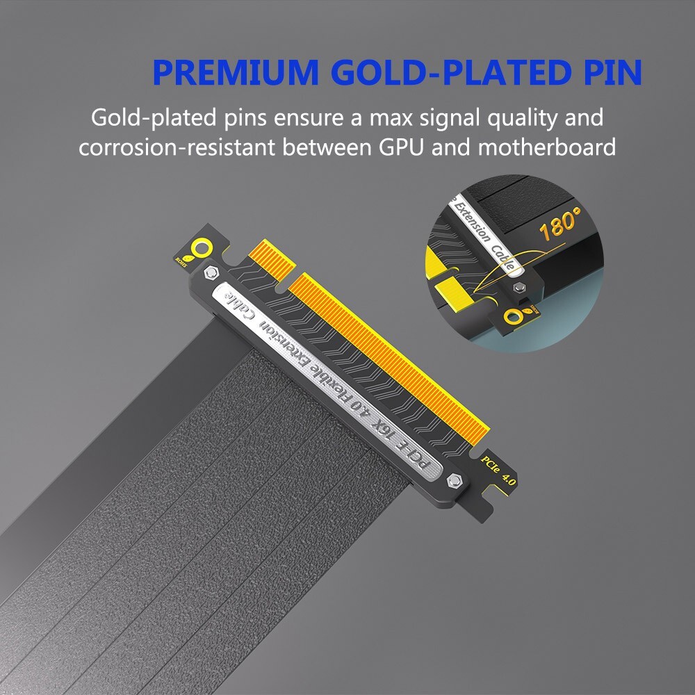 PCIE 4.0 Extension Cable 16x Shielded High Speed GPU Riser Cable 90 Degree 30cm