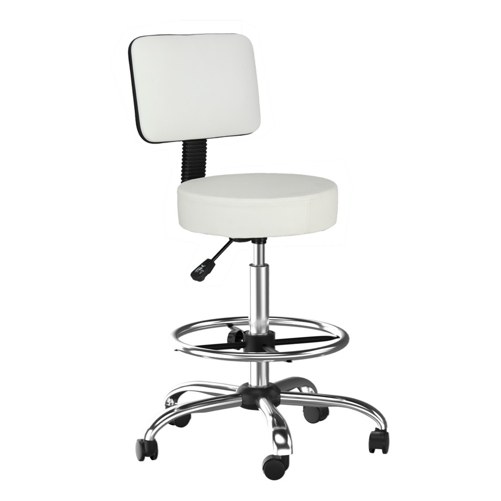 White Rolling Garage Stool Adjustable Height Work Shop Seat for Garage, Salon