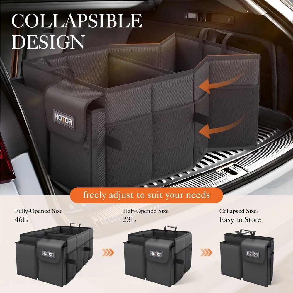 Medium Black Car Trunk Organizer with 2 Compartments and 6 Pockets