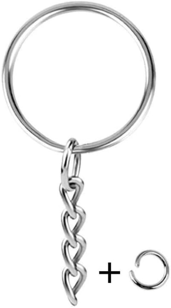 KINGFOREST 50-Piece Split Key Ring Kit with Chains & Jump Rings - 1 Inch Silver