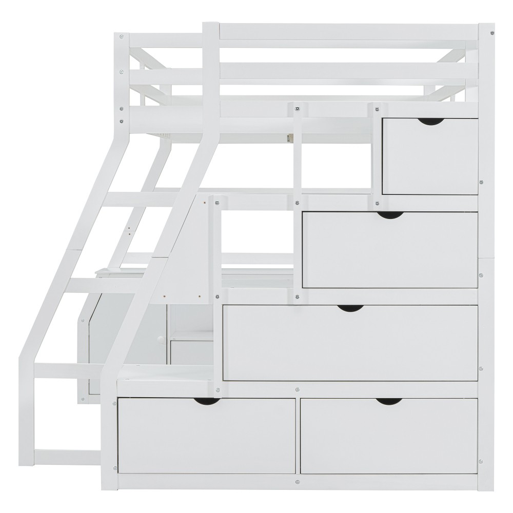 Full Loft Bed w/ Desk & Storage - White - Sturdy Pine Frame